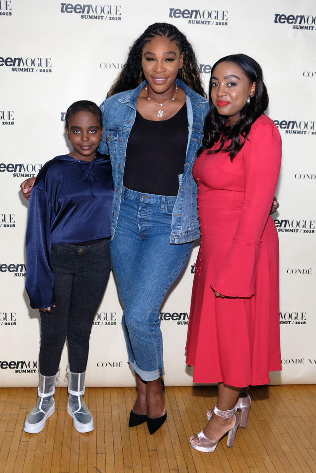 (L-R) Naomi Wadler, Serena Williams, and Teen Vogue Editor in Chief Lindsay Peoples Wagner attend the Teen Vogue Summit on December 1, 2018 in Los Angeles, California.